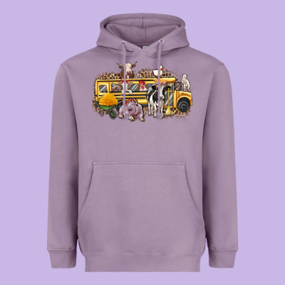 Farm Animals School Bus Heavyweight Hoodie Designed By Texasbilliewilder
