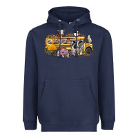 Navy farm animals school bus Heavyweight Hoodie - texasbilliewilder