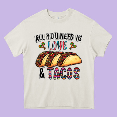 All You Need Is Love And Tacos Heavy Core Tee Designed By Cowhidedigitalart