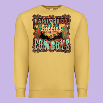 Raising Hell With The Hippies And The Cowboys Premium Sweatshirt Designed By Howdyjamesfarm