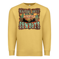 Antique Gold Raising hell with the hippies and the cowboys Premium Sweatshirt - HowdyJamesFarm