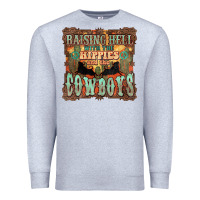 Heather Grey Raising hell with the hippies and the cowboys Premium Sweatshirt - HowdyJamesFarm