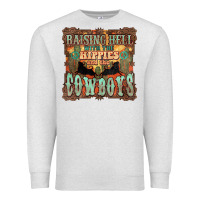 Oatmeal Heather Raising hell with the hippies and the cowboys Premium Sweatshirt - HowdyJamesFarm