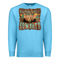 Ocean Blue Raising hell with the hippies and the cowboys Premium Sweatshirt - HowdyJamesFarm