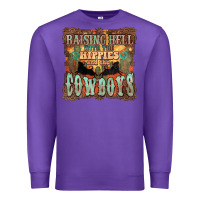 Purple Raising hell with the hippies and the cowboys Premium Sweatshirt - HowdyJamesFarm