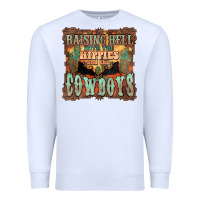 White Raising hell with the hippies and the cowboys Premium Sweatshirt - HowdyJamesFarm