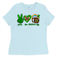 Baby Blue Peace love luck St. Patrick's Day Ladies Tee - Neo Western
