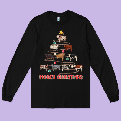 Mooey Christmas Long Sleeve Tee Designed By Maliassmallbusiness