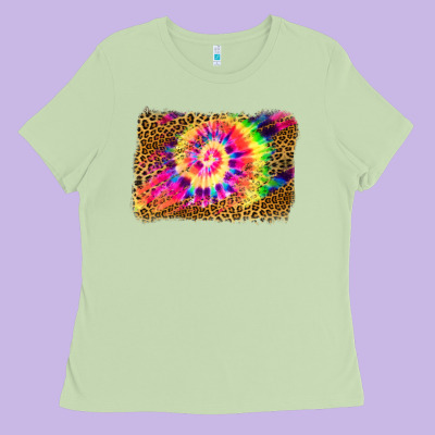 Leopard, Tie Die Backgraund Ladies Tee Designed By Jahusdesignshop
