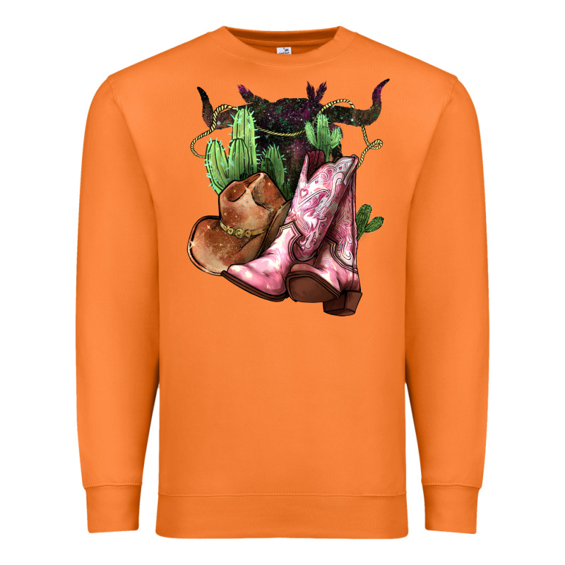 Cowgirl Boots Hat Horns Cactus Premium Sweatshirt by HowdyJamesFarm | Teevron