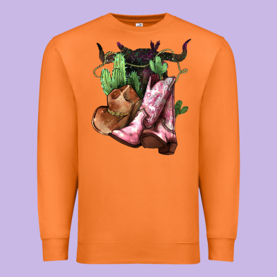 Cowgirl Boots Hat Horns Cactus Premium Sweatshirt Designed By Howdyjamesfarm