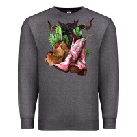 Charcoal Heather Cowgirl boots hat horns cactus Premium Sweatshirt - HowdyJamesFarm