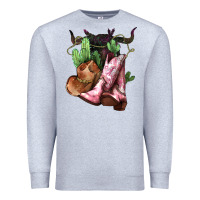 Heather Grey Cowgirl boots hat horns cactus Premium Sweatshirt - HowdyJamesFarm