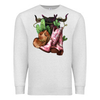 Oatmeal Heather Cowgirl boots hat horns cactus Premium Sweatshirt - HowdyJamesFarm
