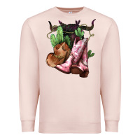 Pale Pink Cowgirl boots hat horns cactus Premium Sweatshirt - HowdyJamesFarm