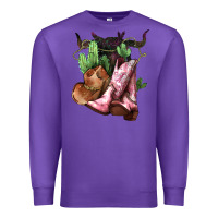 Purple Cowgirl boots hat horns cactus Premium Sweatshirt - HowdyJamesFarm