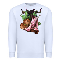 White Cowgirl boots hat horns cactus Premium Sweatshirt - HowdyJamesFarm