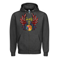 Charcoal Heather angel wings softball Zipper Hoodie - Jasminsmagicworld