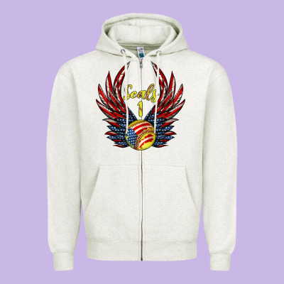 Angel Wings Softball Zipper Hoodie Designed By Jasminsmagicworld