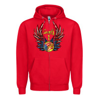 Red angel wings softball Zipper Hoodie - Jasminsmagicworld