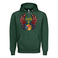 Sports Green angel wings softball Zipper Hoodie - Jasminsmagicworld