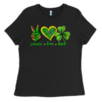 Black peace love luck st. patricks day nePeace love luck Ladies Tee - Neo Western