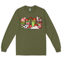 Army Green cow and strawberry coffee cups Long Sleeve Tee - NancyCooperArtShop