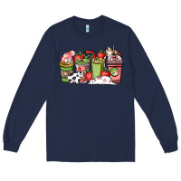 Navy cow and strawberry coffee cups Long Sleeve Tee - NancyCooperArtShop