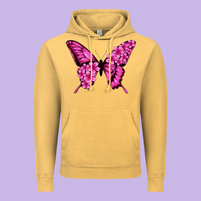 Floral Pink Butterfly Vintage Hoodie Designed By Jasminsmagicworld
