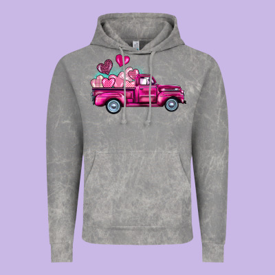 Valentine's Day Pink Truck Vintage Hoodie Designed By Barkaloodesign