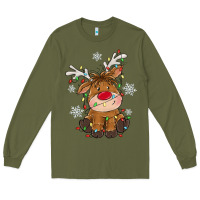 Army Green Christmas reindeer Long Sleeve Tee - MaliasSmallBusiness