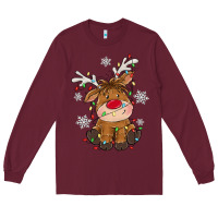 Burgundy Christmas reindeer Long Sleeve Tee - MaliasSmallBusiness