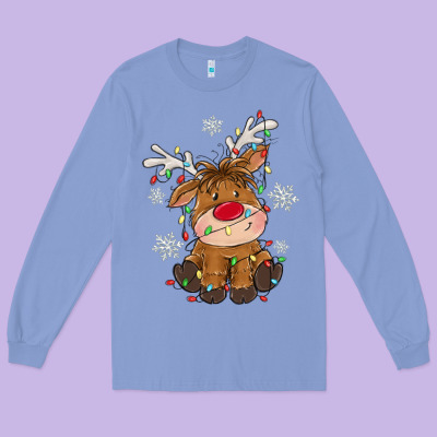 Christmas Reindeer Long Sleeve Tee Designed By Maliassmallbusiness