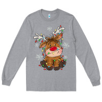 Heather Grey Christmas reindeer Long Sleeve Tee - MaliasSmallBusiness