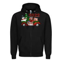Black happy new year 2022 christmas truck with american flag Zipper Hoodie - Jasminsmagicworld