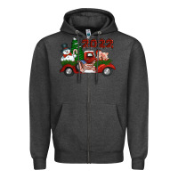 Charcoal Heather happy new year 2022 christmas truck with american flag Zipper Hoodie - Jasminsmagicworld