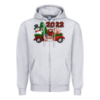 Heather Grey happy new year 2022 christmas truck with american flag Zipper Hoodie - Jasminsmagicworld