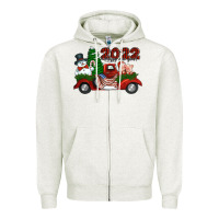 Oatmeal Heather happy new year 2022 christmas truck with american flag Zipper Hoodie - Jasminsmagicworld