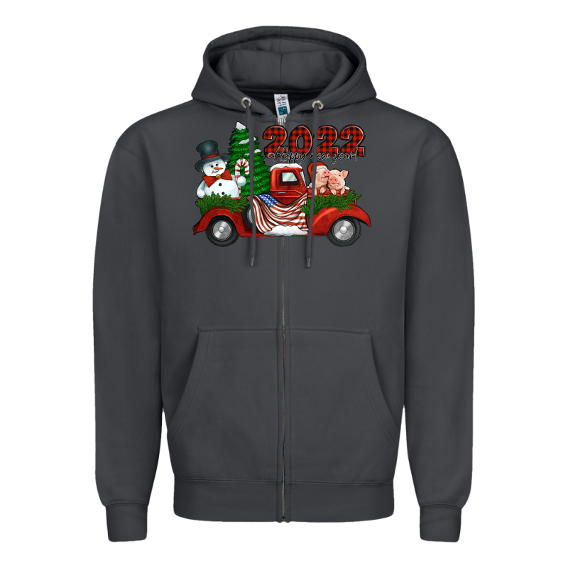 Happy New Year 2022 Christmas Truck With American Flag Zipper Hoodie by Jasminsmagicworld | Teevron