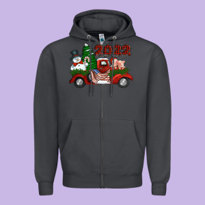 Happy New Year 2022 Christmas Truck With American Flag Zipper Hoodie Designed By Jasminsmagicworld