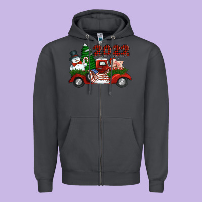 Happy New Year 2022 Christmas Truck With American Flag Zipper Hoodie Designed By Jasminsmagicworld