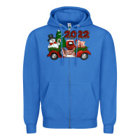 True Royal happy new year 2022 christmas truck with american flag Zipper Hoodie - Jasminsmagicworld