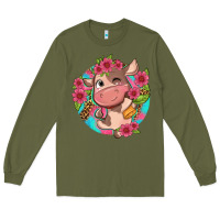 Army Green cute cow pink flowers and leopard pattern Long Sleeve Tee - NancyCooperArtShop