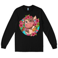 Black cute cow pink flowers and leopard pattern Long Sleeve Tee - NancyCooperArtShop