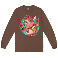 Chestnut cute cow pink flowers and leopard pattern Long Sleeve Tee - NancyCooperArtShop