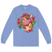 Colony Blue cute cow pink flowers and leopard pattern Long Sleeve Tee - NancyCooperArtShop