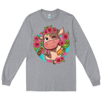 Heather Grey cute cow pink flowers and leopard pattern Long Sleeve Tee - NancyCooperArtShop