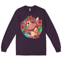 Plum cute cow pink flowers and leopard pattern Long Sleeve Tee - NancyCooperArtShop