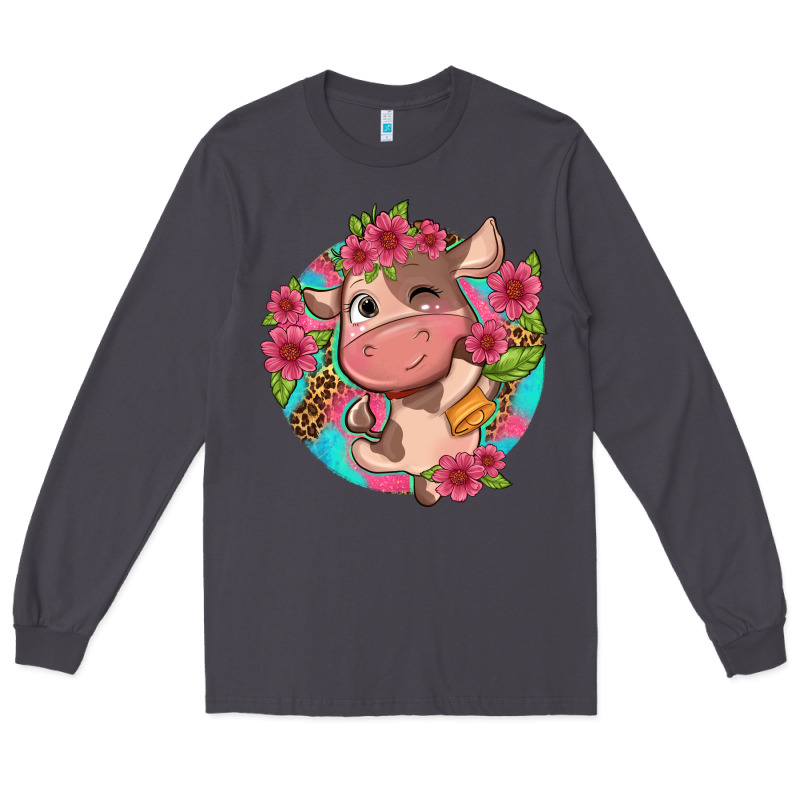 Cute Cow Pink Flowers And Leopard Pattern Long Sleeve Tee by NancyCooperArtShop | Teevron