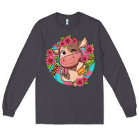 Smoke cute cow pink flowers and leopard pattern Long Sleeve Tee - NancyCooperArtShop